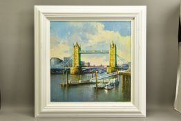 HELIOS GISBERT (SPAIN 1958) 'TOWER BRIDGE', a River Thames cityscape, signed bottom left, oil on