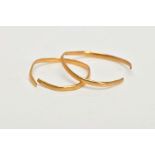 TWO AF THIN GOLD BAND RINGS, the first a thin band ring, with a split shank hallmarked 22ct