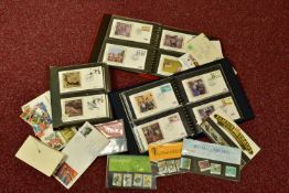 YELLOW PLASTIC CONTAINER WITH THREE ALBUMS of Benham silks fdcs mainly 1980s, also a few loose