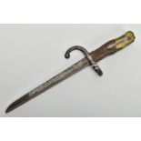 AN EXAMPLE OF A FRENCH M1874 GRAS RIFLE BAYONET, which has been shortened down to 23cm length blade,