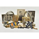 A BOX CONTAINING MEDALS PHOTOS ETC as follows, British War & Victory Medals named to 189342 GNR G.