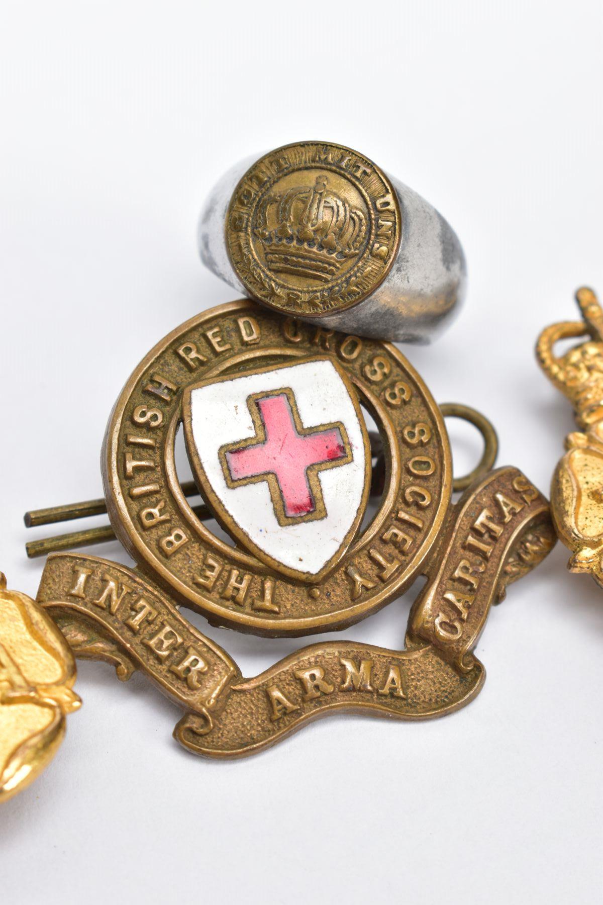 TWO WRAC (Womens Royal Army Corps) gold coloured collar dog badges, British Red Cross Collar/Cap - Image 2 of 4