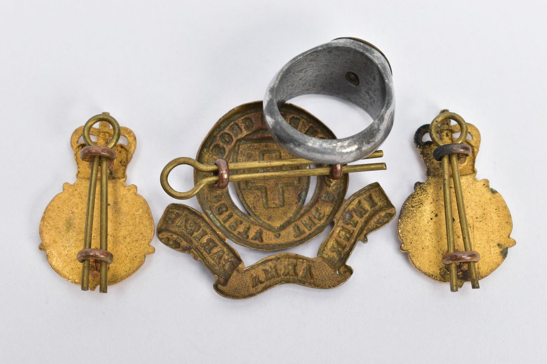 TWO WRAC (Womens Royal Army Corps) gold coloured collar dog badges, British Red Cross Collar/Cap - Image 4 of 4