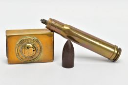 WORLD WAR ONE IMPERIAL GERMAN Match case, in brass, with belt buckle design applied 'Gott mit