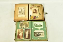 POSTCARD & PHOTOGRAPH ALBUMS, two Edwardian albums featuring postcards and photographs from the