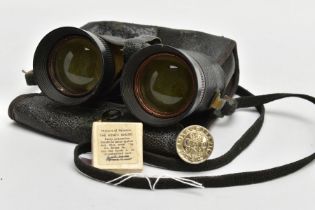 A SMALL PAIR OF MILITARY STYLE BINOCULARS, in a fixed flexible leatherette case and A GRI Kings