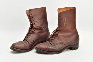 A PAIR OF LADIES VINTAGE WW2 ERA 'ATS' boots in brown leather, marked inside the maker John White