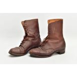 A PAIR OF LADIES VINTAGE WW2 ERA 'ATS' boots in brown leather, marked inside the maker John White