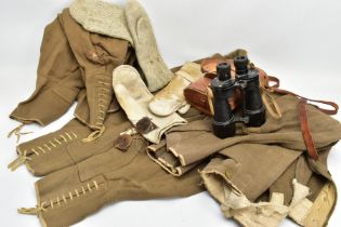 A BOX CONTAINING THREE PAIRS OF WW1 ERA ARMY OFFICER/OTHER RANKS DRESS BREECHES, poor condition,