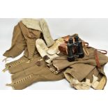 A BOX CONTAINING THREE PAIRS OF WW1 ERA ARMY OFFICER/OTHER RANKS DRESS BREECHES, poor condition,