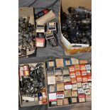 FOUR TRAYS CONTAINING SIXTY SIX VINTAGE BOXED THERMIONIC VACUUM TUBES ( valves)and a quantity of