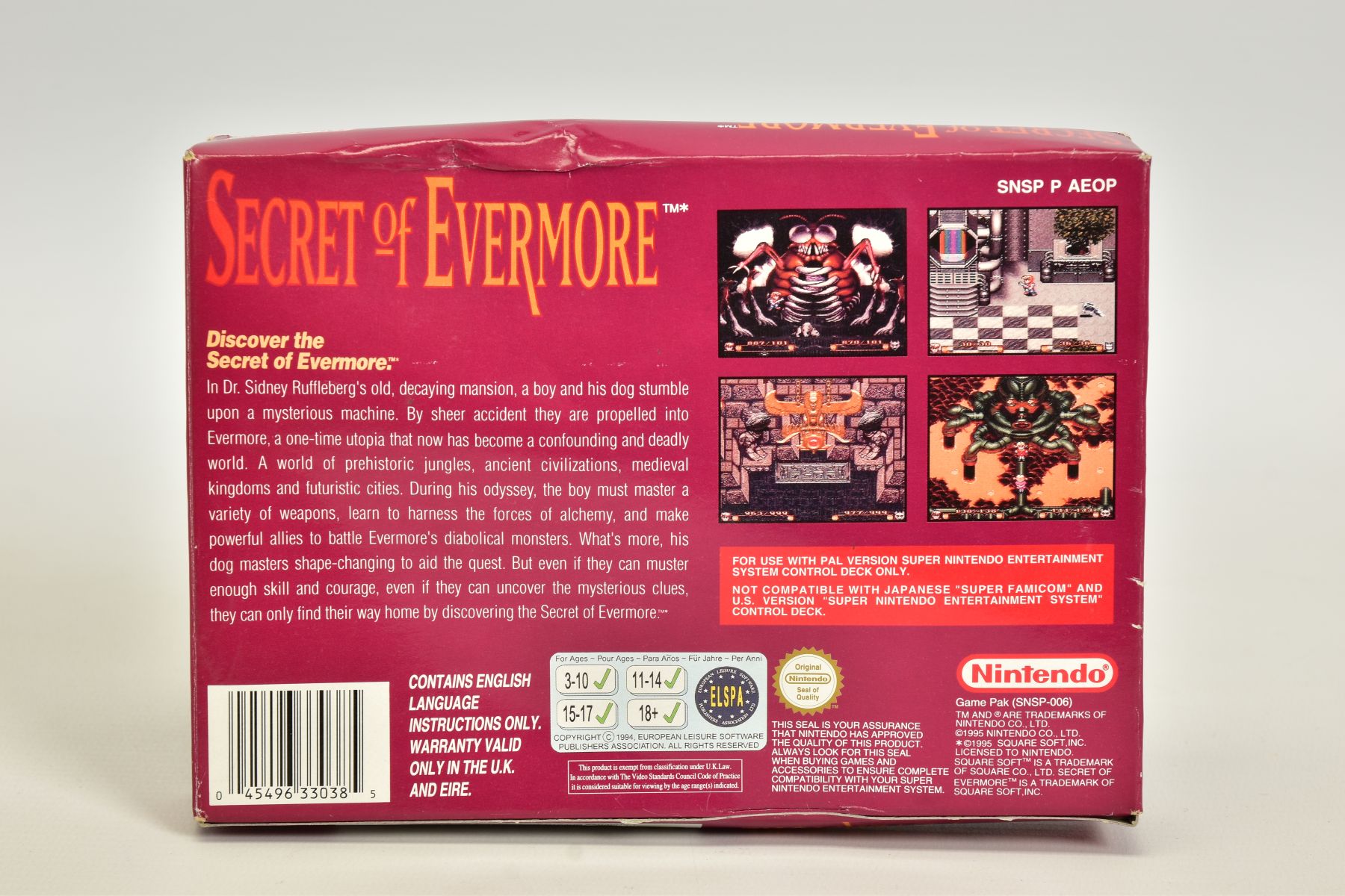 SECRET OF EVEMORE SNES GAME BOXED, SquareSoft developed RPG for the SNES boxed with its manual; - Image 2 of 8