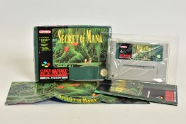 SECRET OF MANA SNES GAME BOXED, critically acclaimed SNES game boxed with its manual; moderate