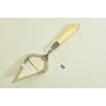 A LATE VICTORIAN IVORY HANDLED SILVER TROWEL, personal inscription to 'The Horticultural College,