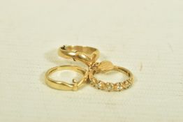 THREE 9CT GOLD RINGS, the first a diamond half eternity ring one diamond deficient, estimated