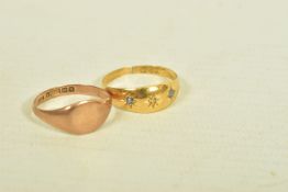 AN 18CT GOLD DIAMOND AND GEM SET RING AND A 9CT GOLD SIGNET RING, the first an early 20th century