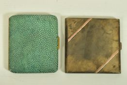 TWO EARLY 20TH CENTURY CIGARETTE CASES, the first lined in shagreen, stamped made in England, the