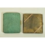 TWO EARLY 20TH CENTURY CIGARETTE CASES, the first lined in shagreen, stamped made in England, the