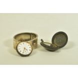 THREE ITEMS OF JEWELLERY, to include an open face pocket watch, unmarked, approximate case width