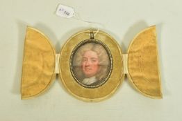 A YELLOW METAL PORTAIT MINIATURE WITH IMITATION PEARL SURROUND