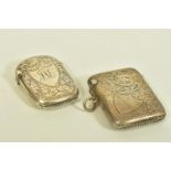 TWO SILVER VESTA CASES, to include a late Victorian vesta case with scroll engraved detail and