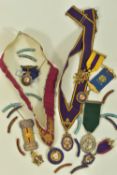 A SELECTION OF MASONIC MEDALS, together with fourteen further enamel pin badges, predominantly