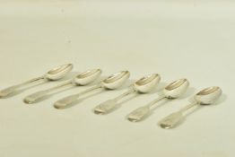 SET OF SIX EARLY VICTORIAN SILVER SPOONS, fiddle pattern tea spoons each comprising a personalised