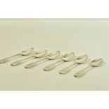 SET OF SIX EARLY VICTORIAN SILVER SPOONS, fiddle pattern tea spoons each comprising a personalised