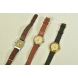 THREE GENTLEMANS WRISTWATCHES, to include a gold plated Avia watch, hand wound movement, fitted with