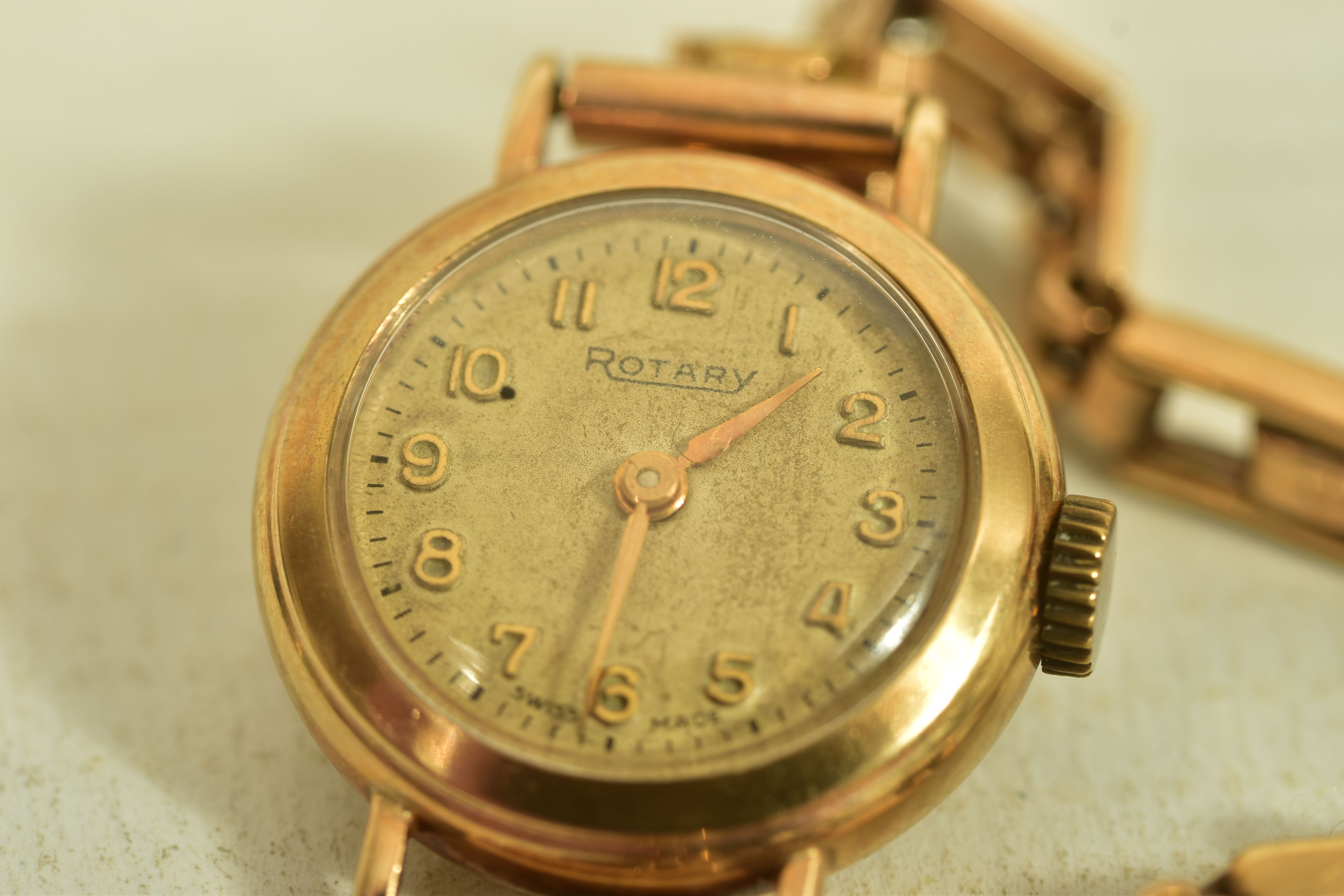 A MID 20TH CENTURY 9CT GOLD ROTARY MANUAL WIND WRISTWATCH, white dial with Arabic numeral markers, - Image 2 of 4