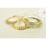 THREE DIAMOND RINGS, the first a 9ct gold brilliant cut diamond half eternity band, estimated