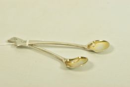 TWO GEORGIAN SILVER MUSTARD SPOONS, personalised initial either 'T or J', maker's marks 'WE WF',