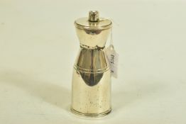 A MODERN SILVER PEPPER GRINDER, of plain polished designed with banded detail, maker's mark J.A.