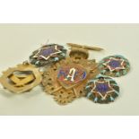 A COLLECTION OF SILVER MASONIC JEWELS, to include three enamelled Primo medals dated Birmingham