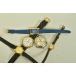 A SELECTION OF FOUR WATCHES, to include a ladies gold plated ORIS watch, a ladies and gentleman's