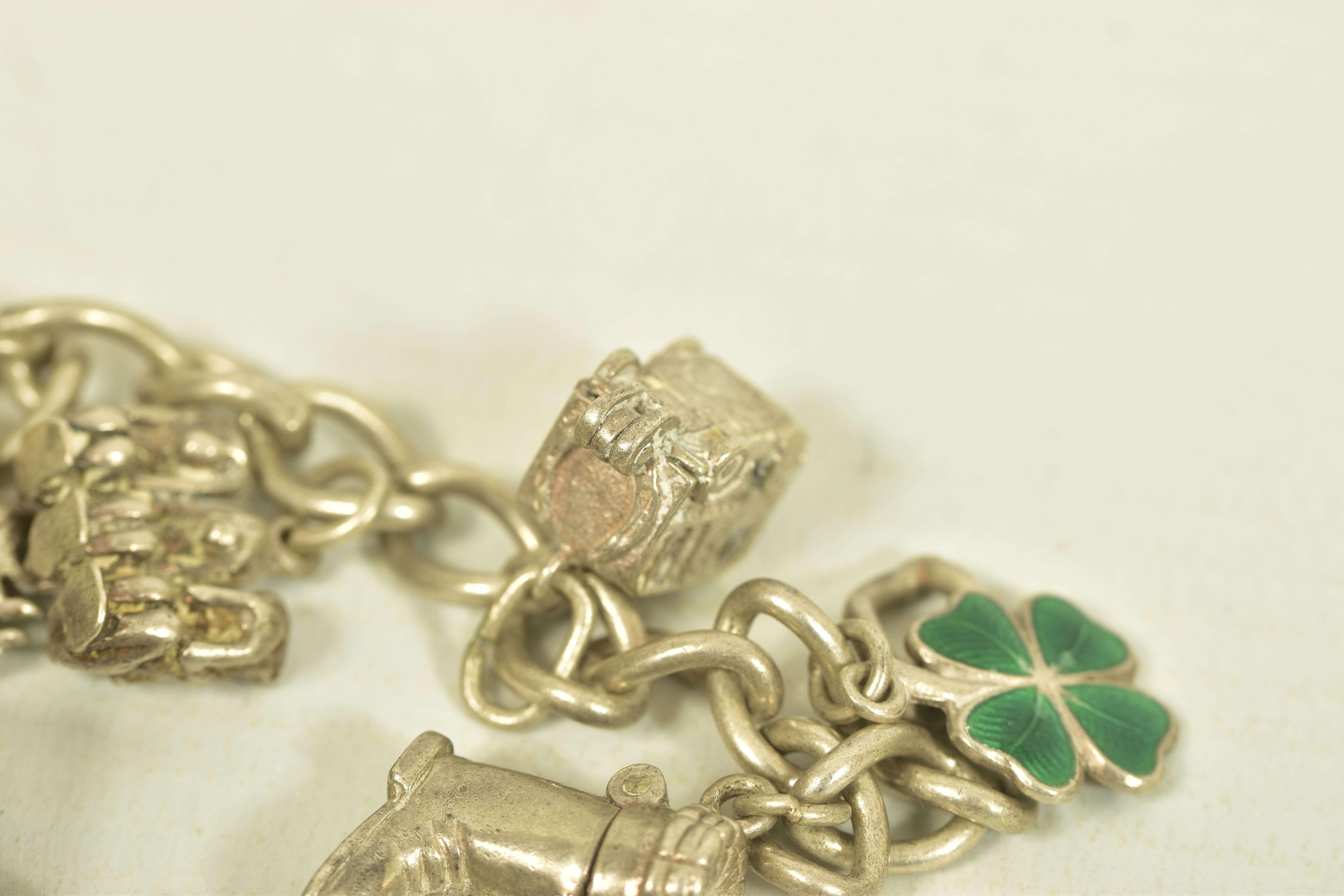 TWO MID 20TH CENTURY SILVER CHARM BRACELETS, the first comprising two cricket and football - Image 3 of 11