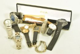 A SELECTION OF WATCHES, to include an AVIA watch with original case and papers, a quartz watch