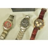 THREE WRISTWATCHES, to include a cased SEKONDA watch with rose gold plated case on a red leather