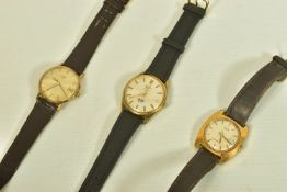 THREE GENTLEMANS WRISTWATCHES, to include a 'Rotary Automatic GT' with baton markers, leather strap,