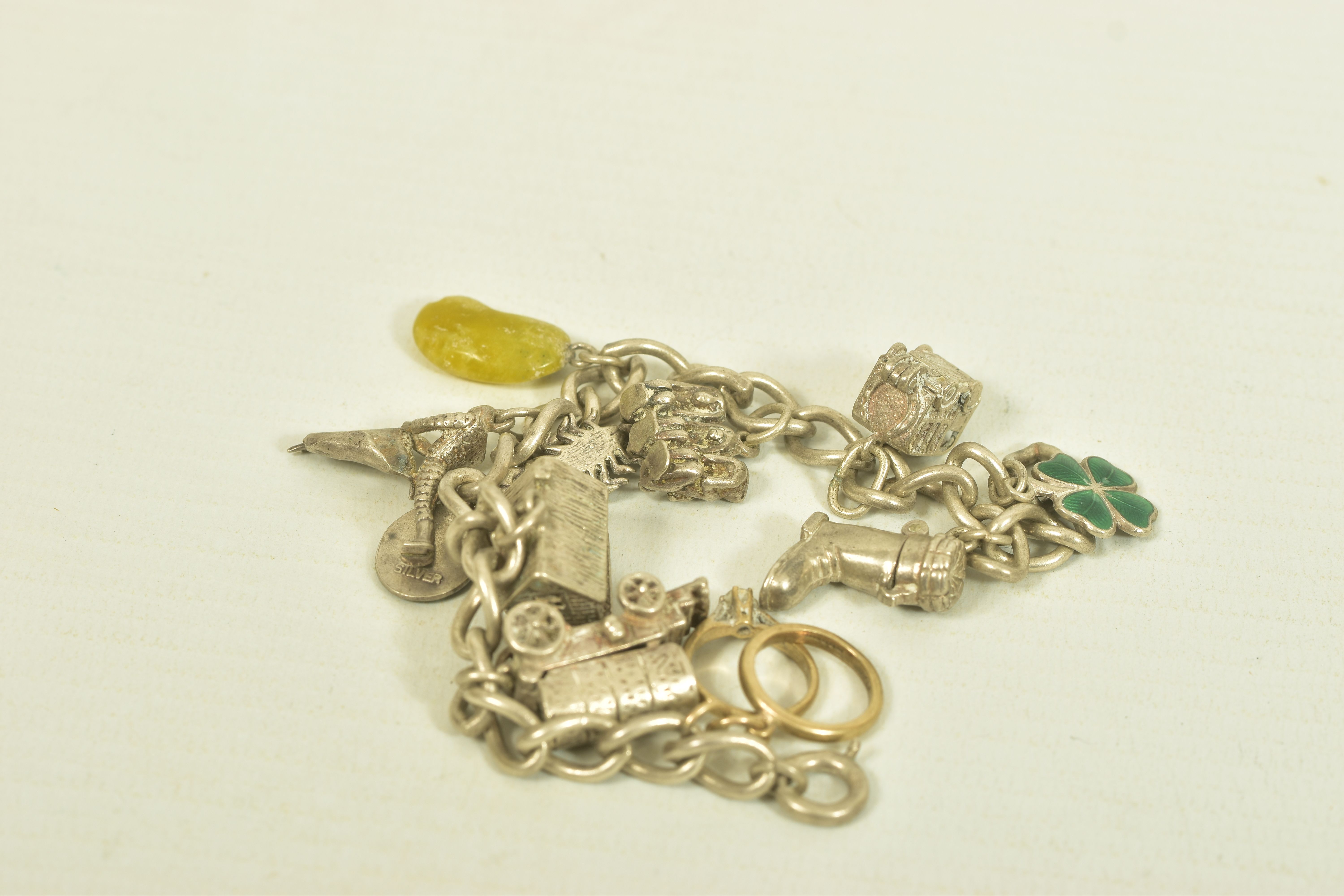 TWO MID 20TH CENTURY SILVER CHARM BRACELETS, the first comprising two cricket and football - Image 2 of 11