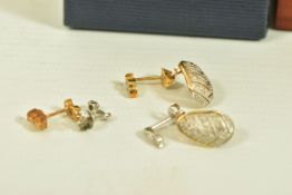 THREE PAIRS OF GOLD DIAMOND EARRINGS, to include a pair of 18ct brilliant cut diamond swirl studs,