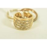 TWO 9CT GOLD DIAMOND AND GEM SET RINGS AND A PANDORA GEM SET FULL ETERNITY BAND, the first a 9ct