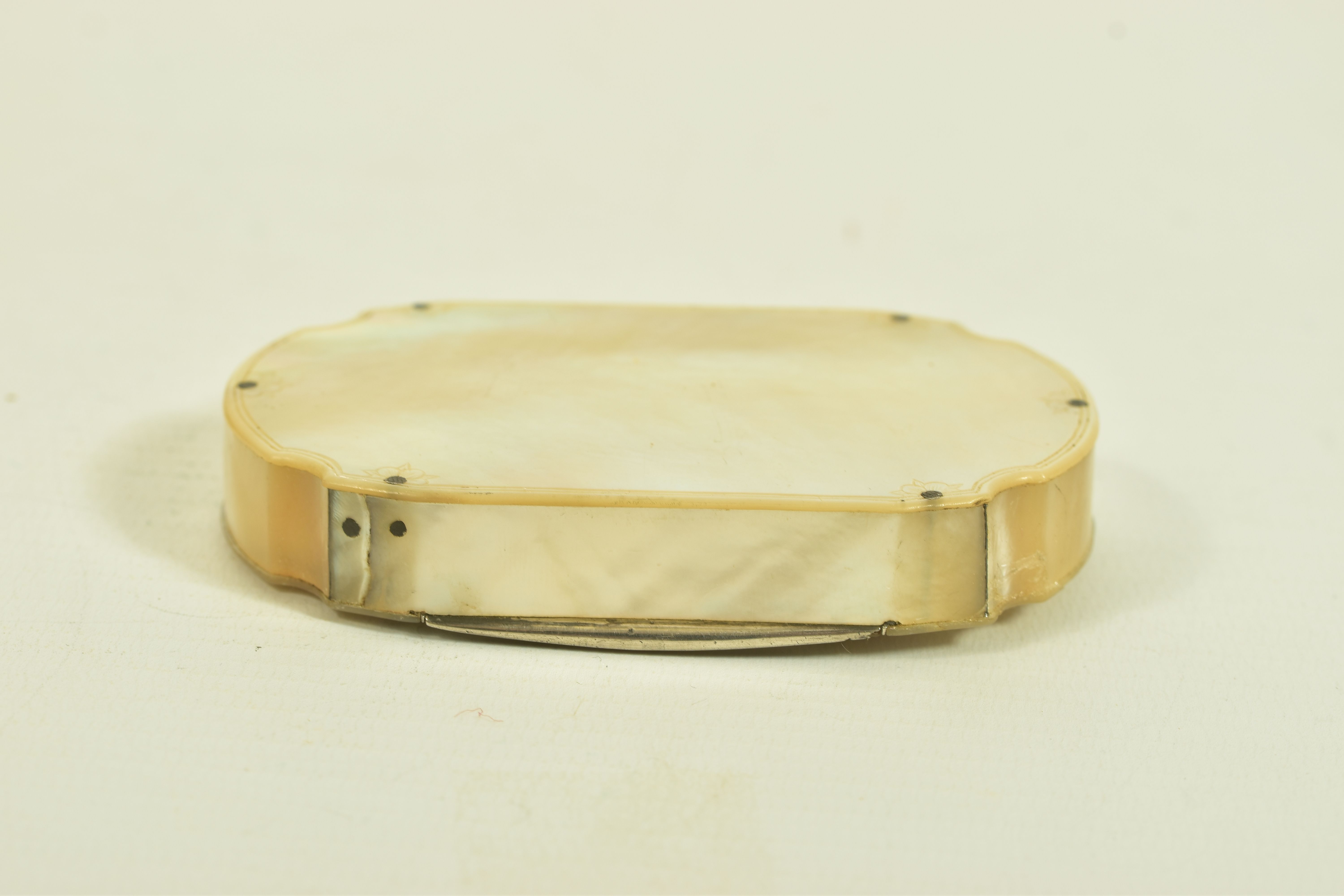 TWO GEORGIAN SNUFF BOXES (both AF), to include a mother of pearl snuff box the lid carved to - Image 4 of 8