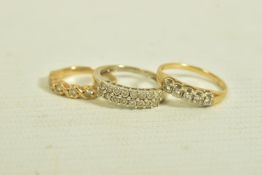 THREE DIAMOND RINGS, the first a 9ct gold brilliant cut diamond five stone ring, estimated total