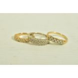 THREE DIAMOND RINGS, the first a 9ct gold brilliant cut diamond five stone ring, estimated total