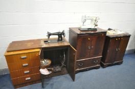 A VINTAGE SINGER TREADLE SEWING MACHINE, within a mahogany case, width 94cm x depth 53cm x height