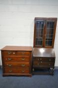 AN EDWARDIAN WALNUT CHEST OF TWO SHORT OVER THREE LONG GRADUATED DRAWERS, width 103cm x depth 50cm x