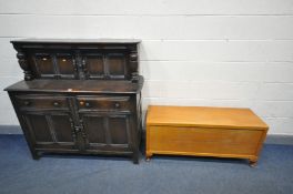 AN ERCOL OLD COLONIAL BUFFET SIDEBOARD, width 119cm x depth 38cm x height 54cm, and a Priory oak