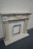 A FRENCH STYLE RESIN FIRE SURROUND, and a marble base insert, width 142cm x depth 38cm x height