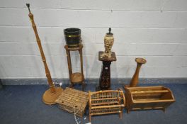 A QUANTITY OF OCCASIONAL FURNITRE, to include a glazed torchere stand, height 76cm (sd) a hardwood